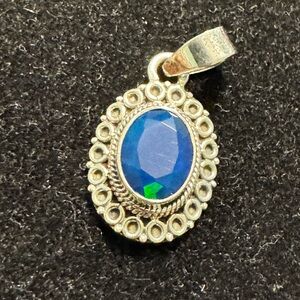 Elegant 925 sterling Silver Blue OPAL Pendant 1 1/4” bale to bottom $40